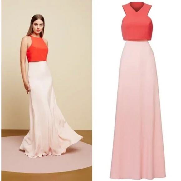 Jill Stuart Dress Womens 0 Pink Colorblock Two Tone Crepe Popover Gown Cutout - Picture 1 of 10